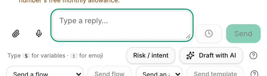 The empty reply box with Draft with AI ready to write the first draft.